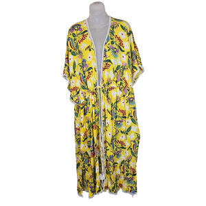 Melissa McCarthy Seven7 Coverup Duster Kimono Floral Tropical Crochet Size 2X
